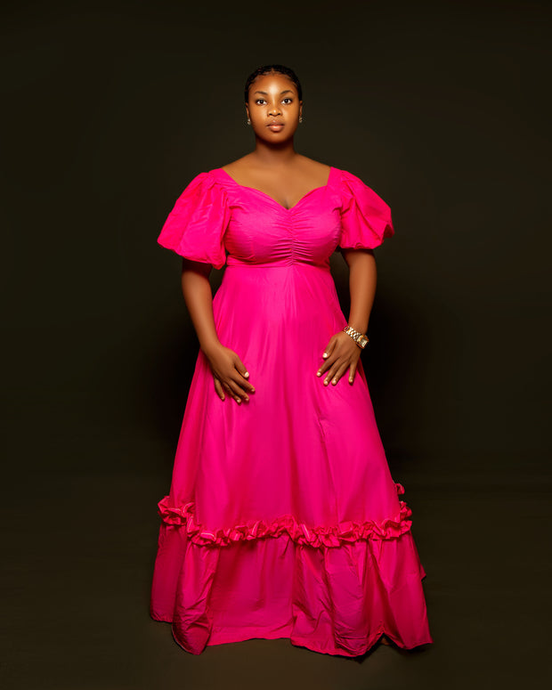 Puff Sleeve Maxi Dress Hot Pink Elegance Dress Puff Sleeve Maxi Dress Hot Pink Elegance Dress