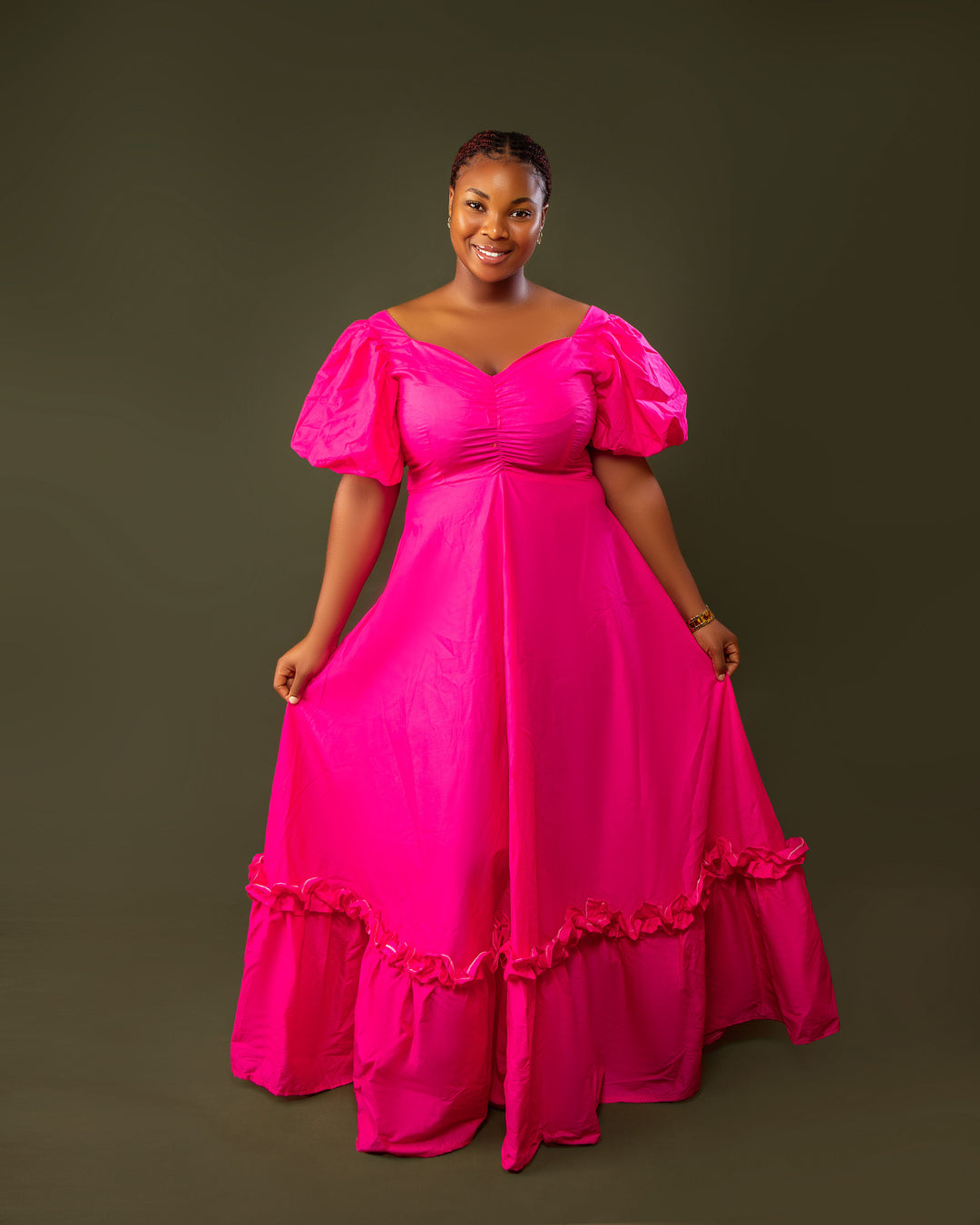chinese dress ladies Puff Sleeve Maxi Dress – Hot Pink Elegance Dress